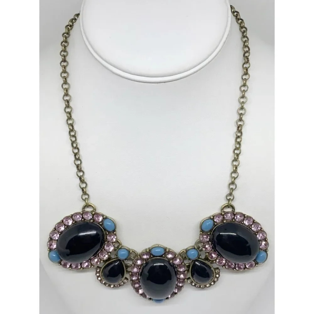 J. Crew Black Cabachon Clusters Necklace